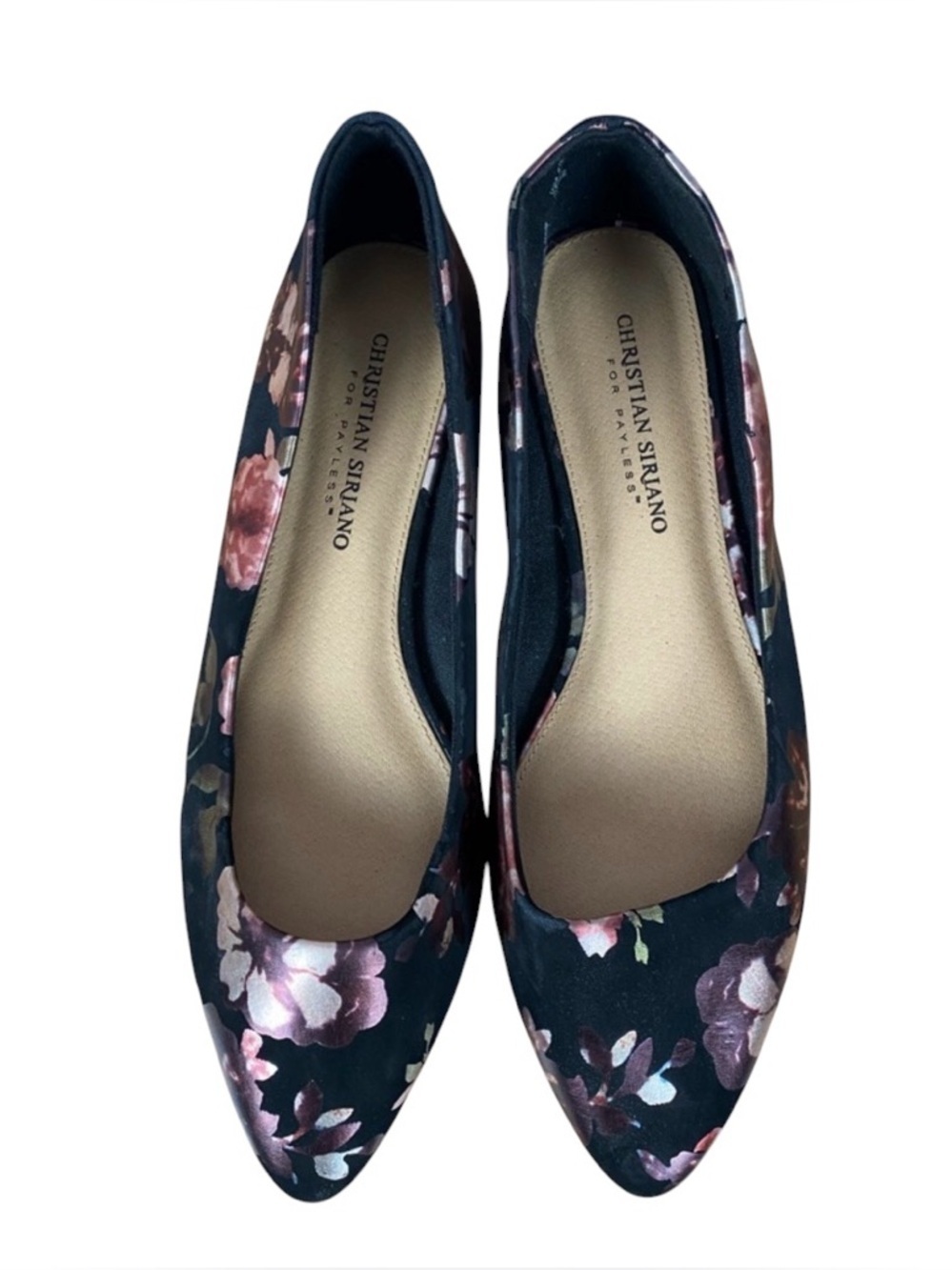 Christian Siriano Black Floral Pointed Fabric Toe Ballet Flats Shoes Sz 8.5